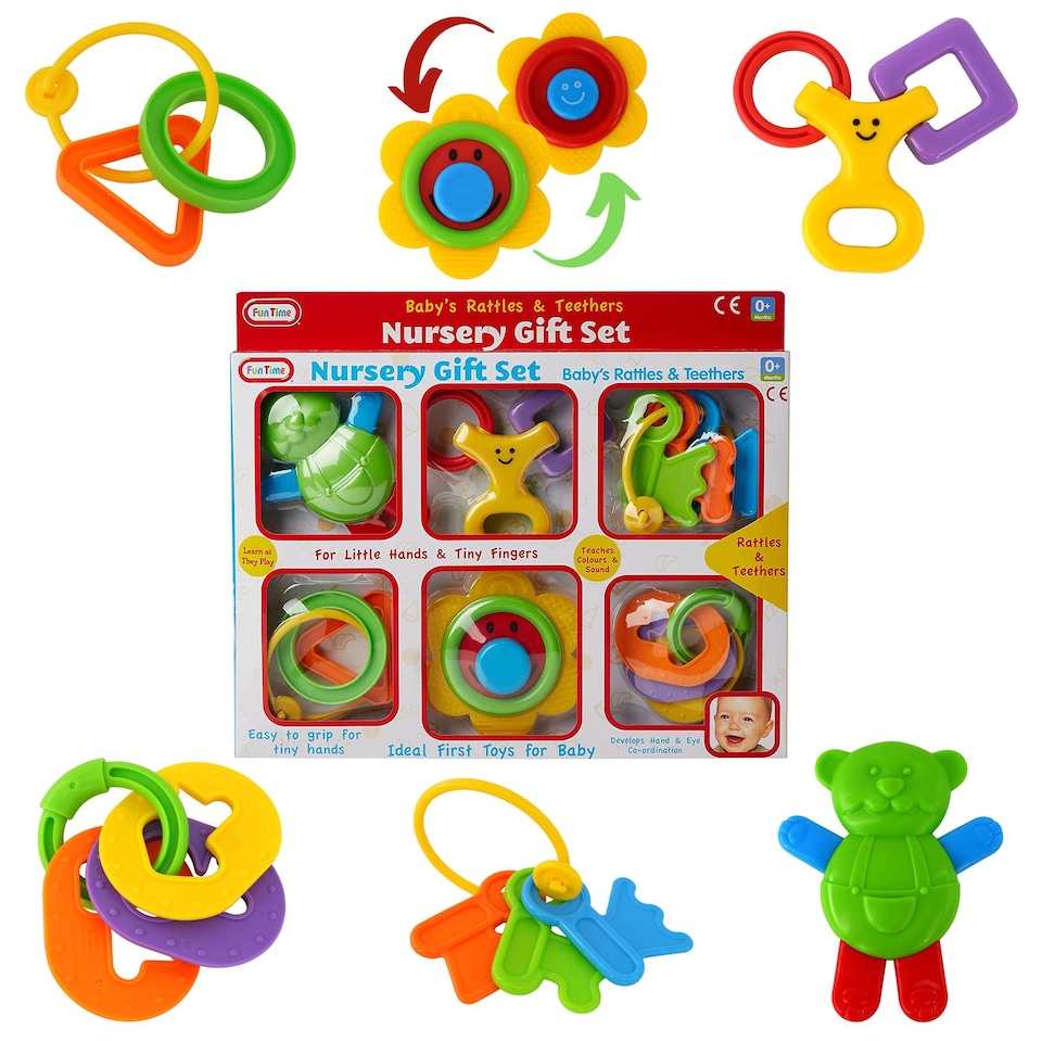 image 1 of The Magic Toy Shop Baby Rattles and Teethers 6 Piece Newborn Sensory Toys