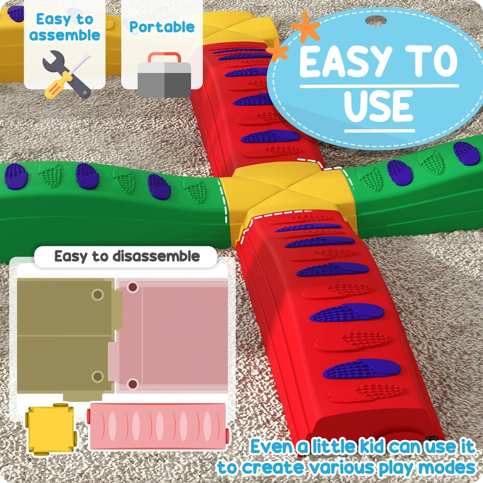image 1 of AIYAPLAY 12-Piece Kids Balance Beam, Stepping Stones with Non-Slip Foot Pads