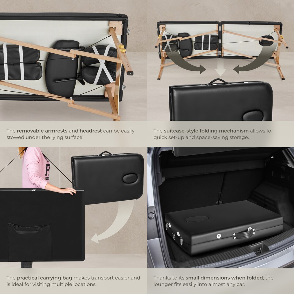 image 1 of Massage Table - 2-zones with wooden frame, bolsters, carry bag, head and armrests | Black | black | 1