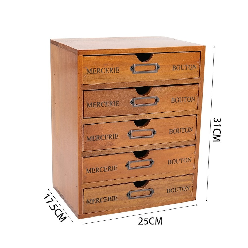 image 1 of Living and Home Rustic 5-Drawer Wooden Organizer Box - Brown