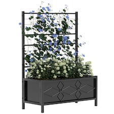 Outsunny Garden Raised Bed Planter Box with Trellis, 90 x 40 x 120 cm Black