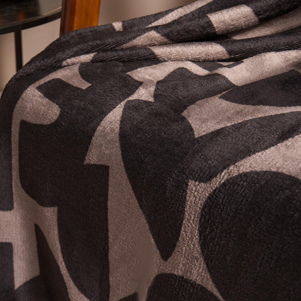 image 1 of OHS Abstract Print Flannel Fleece Throw Blanket Soft Bedspread | Brown