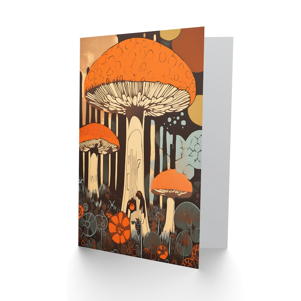 image 1 of Giant Cep Mushroom Fungus Forest Surreal Fungi Landscape Greeting Card