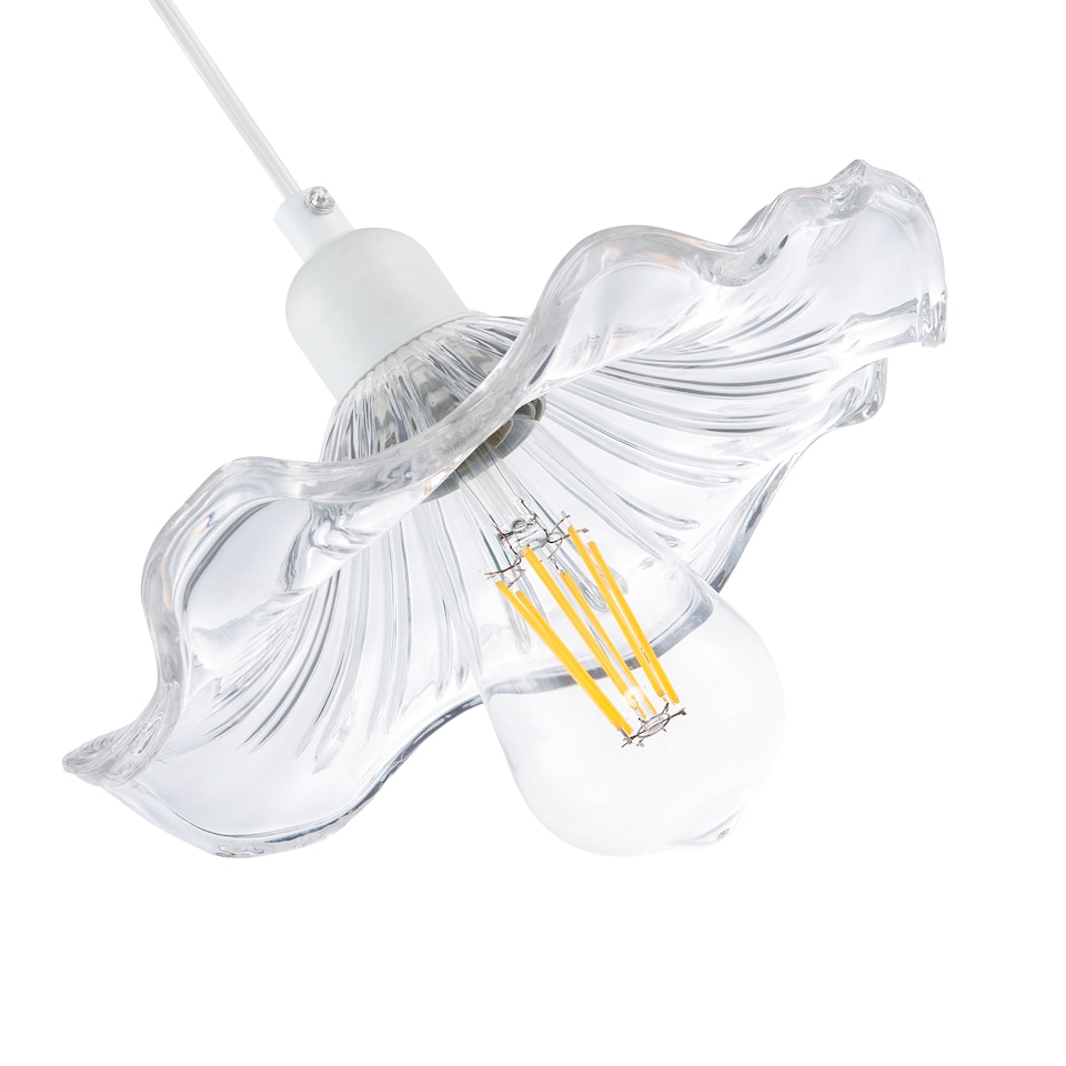 image 1 of Designer Ribbed Clear Glass Pendant Light Shade with Wavy Ruffled Edge