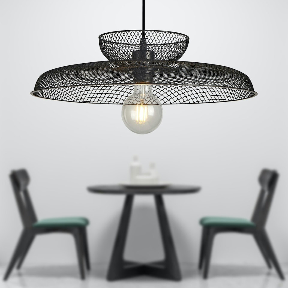image 1 of First Choice Lighting Cassidy Two Tier Black Mesh Ceiling Pendant Light Black
