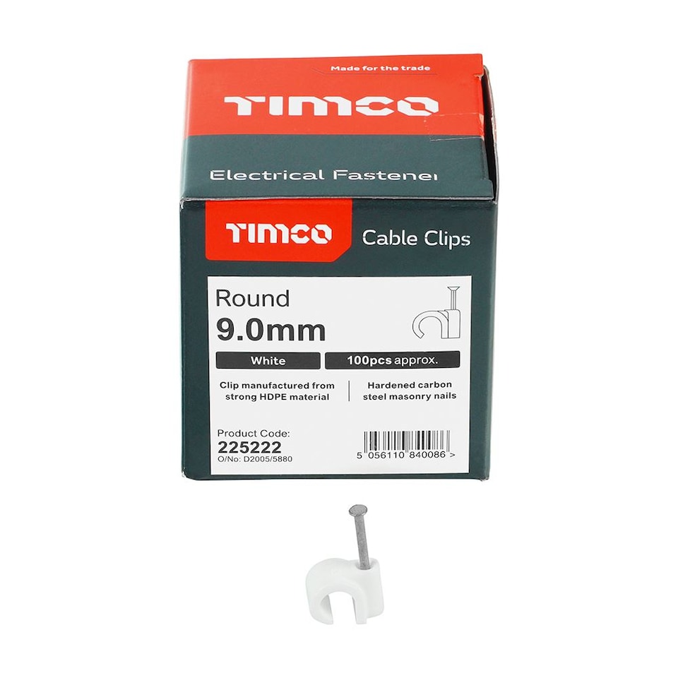 image 1 of Timco - Round Cable Clips - White (Size To fit 9.0mm - 100 Pieces)