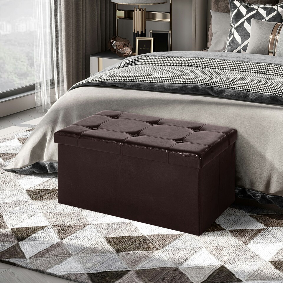 image 1 of HOMCOM Storage Ottoman Tool Box Faux Leather Folding Bench Foot Rest, Brown