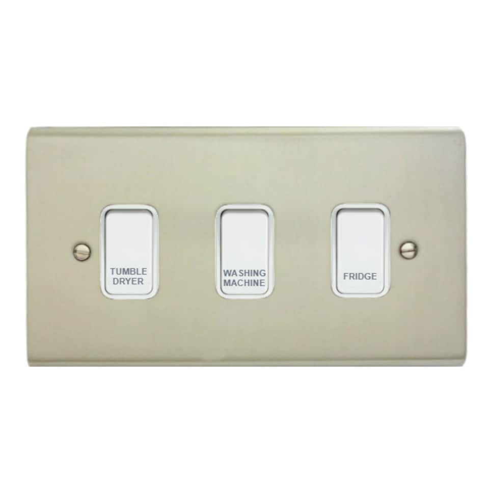 Deta Kitchen Grid Switch Stainless Steel / White Switches - 3 Gang