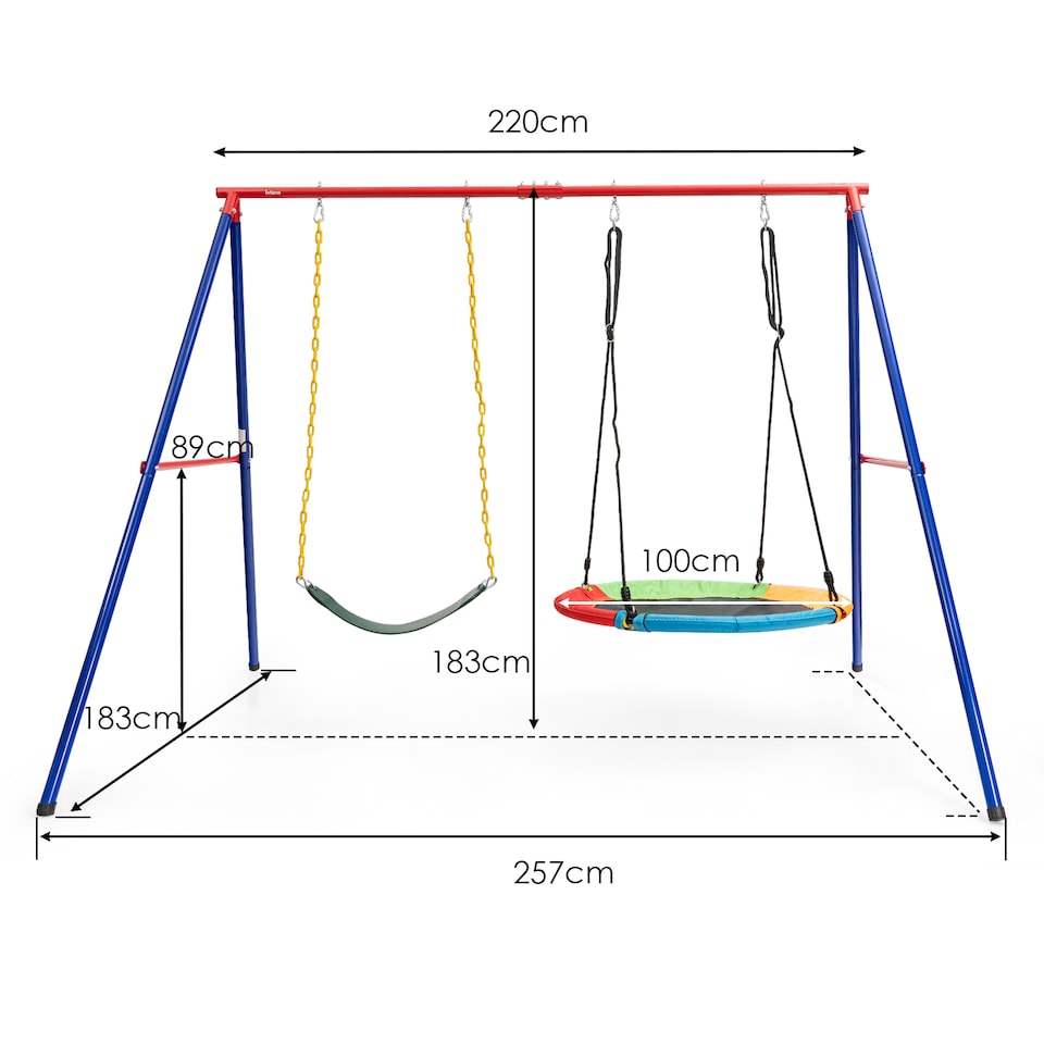 image 1 of COSTWAY Kids Double Swing without Frame 100cm Canvas Swing EVA Soft Strips