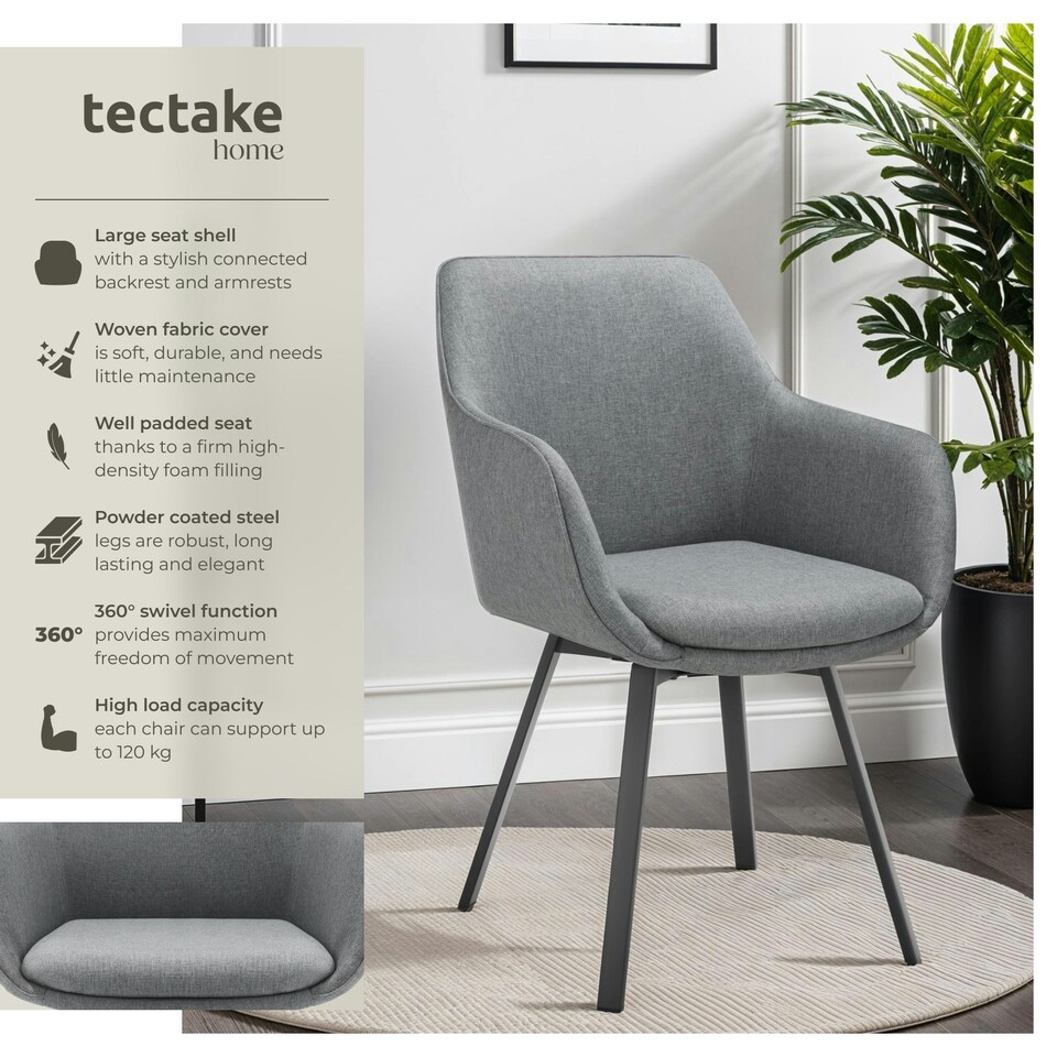 image 1 of Dining Chair Alicon - swivel armchair with padding and continuous backrest - Set of 4 Grey | Anthracite