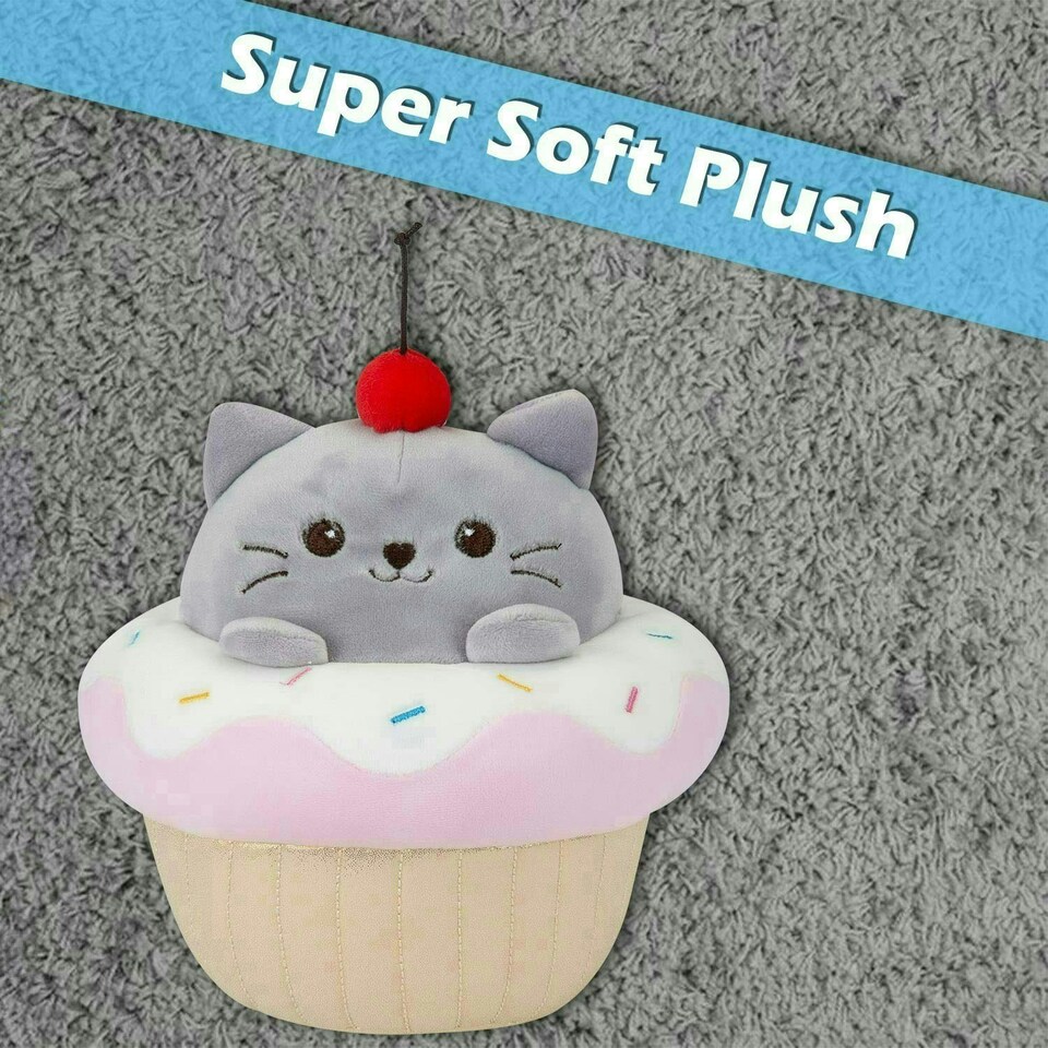 image 1 of Cat Cup Cake Soft Toy Cute Plushie Huggable Cuddly Stuffed Toy 20cm Pink