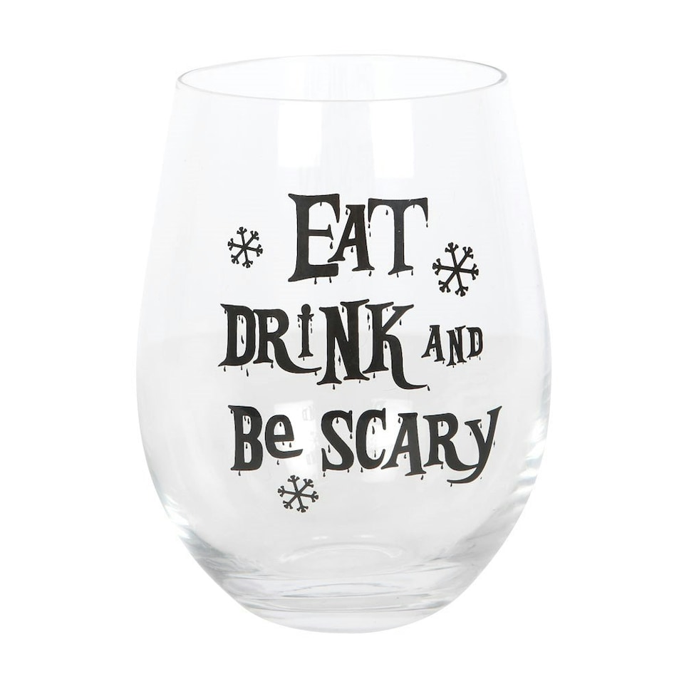 image 1 of Something Different Eat, Drink & Be Scary Stemless Wine Glass - Black/Clear - One Size