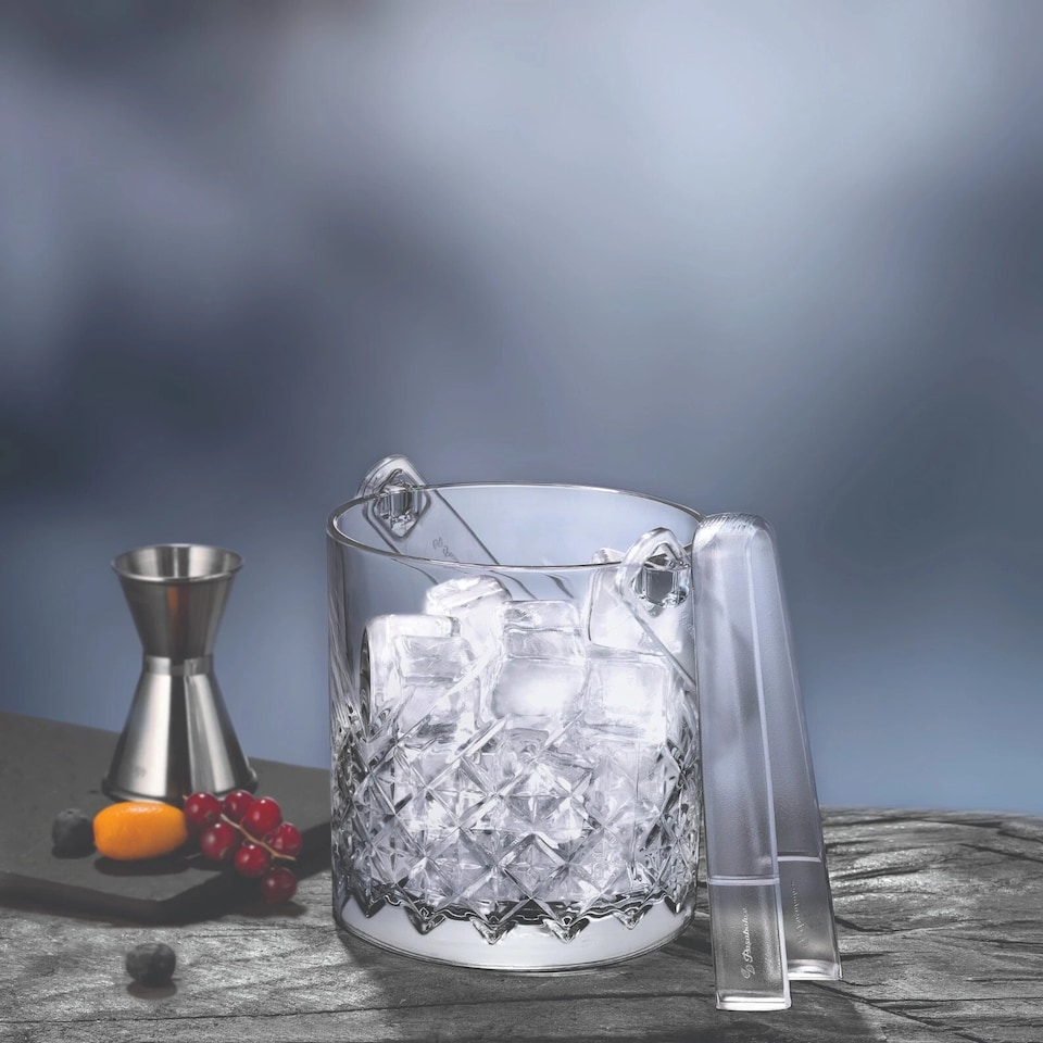 image 1 of 13cm Pasabahce Small Glass Ice Cubes Bucket with Carry Handle & Tongs Drinks Party