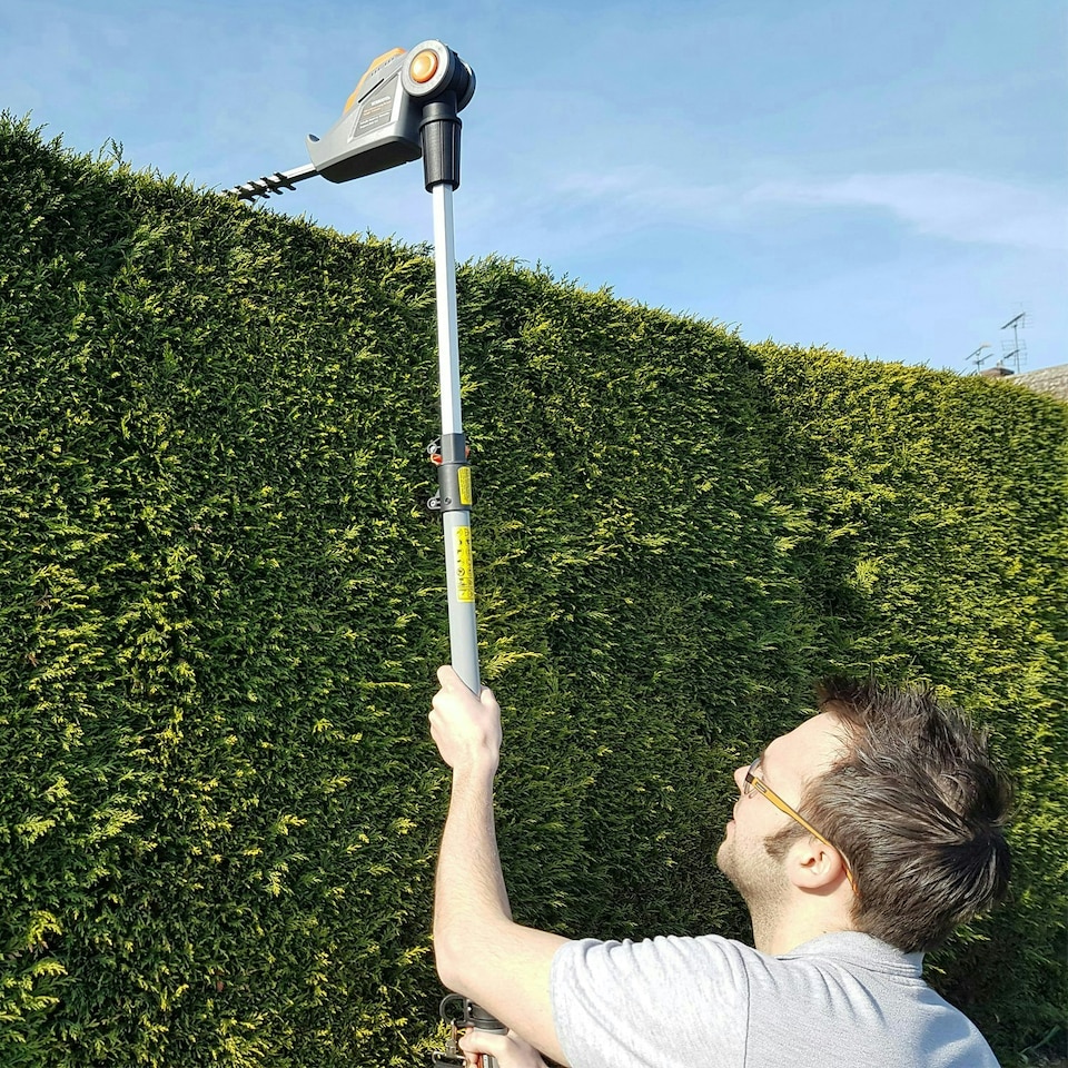 image 1 of Terratek 20V 2.4m Cordless Telescopic Long Reach Hedge Trimmer 1 Battery | Grey | Grey | 1