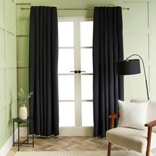 OHS Piped Edge Velvet Light Reducing Insulated Panel Pair Eyelet Curtains, 90x90" | Multi | Black/White