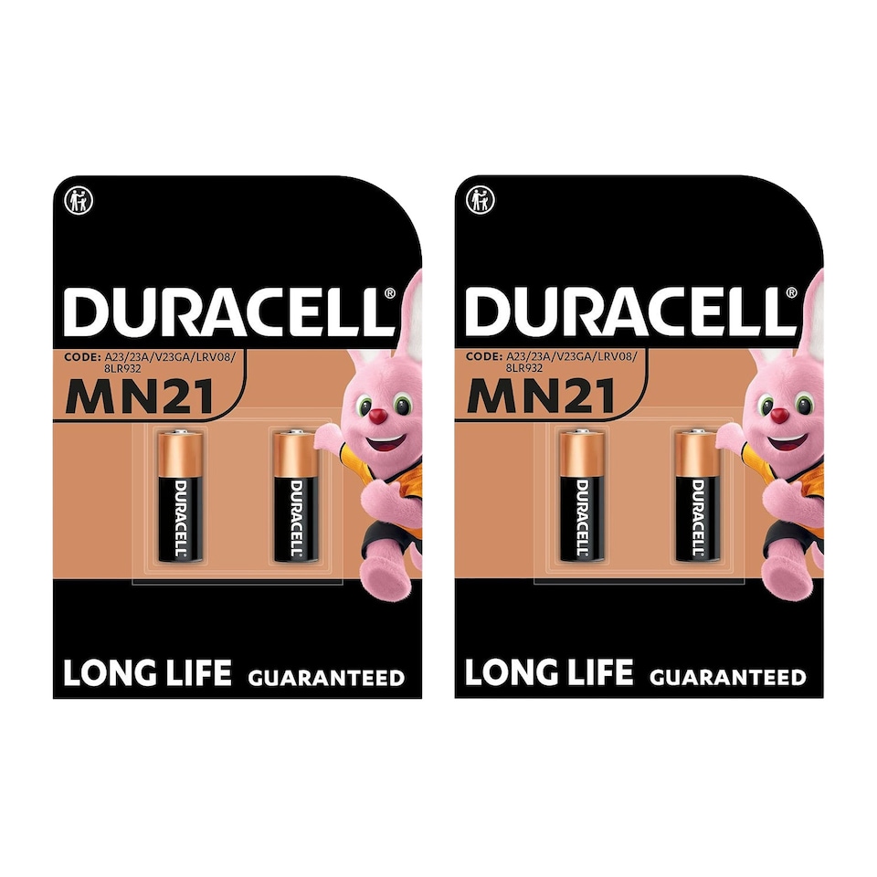 2x Duracell MN21 / A23 Alkaline Batteries, Pack of 2 | Chrome | One Size | 2