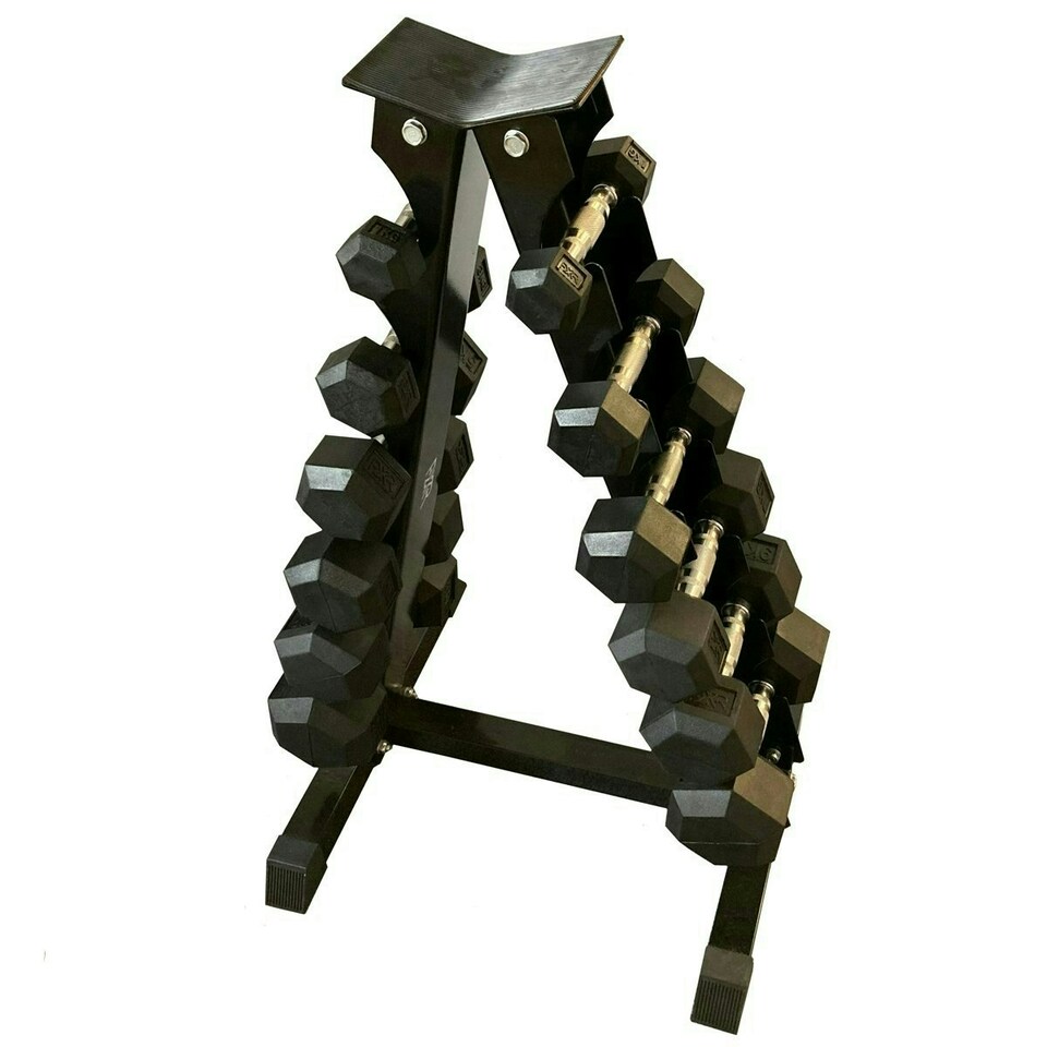 DUMBBELL STAND + SET OF 6 PAIRS OF DUMBBELLS (2KG-16KG)