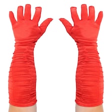 Long Red Gloves - Satin Ruched Red | One Size