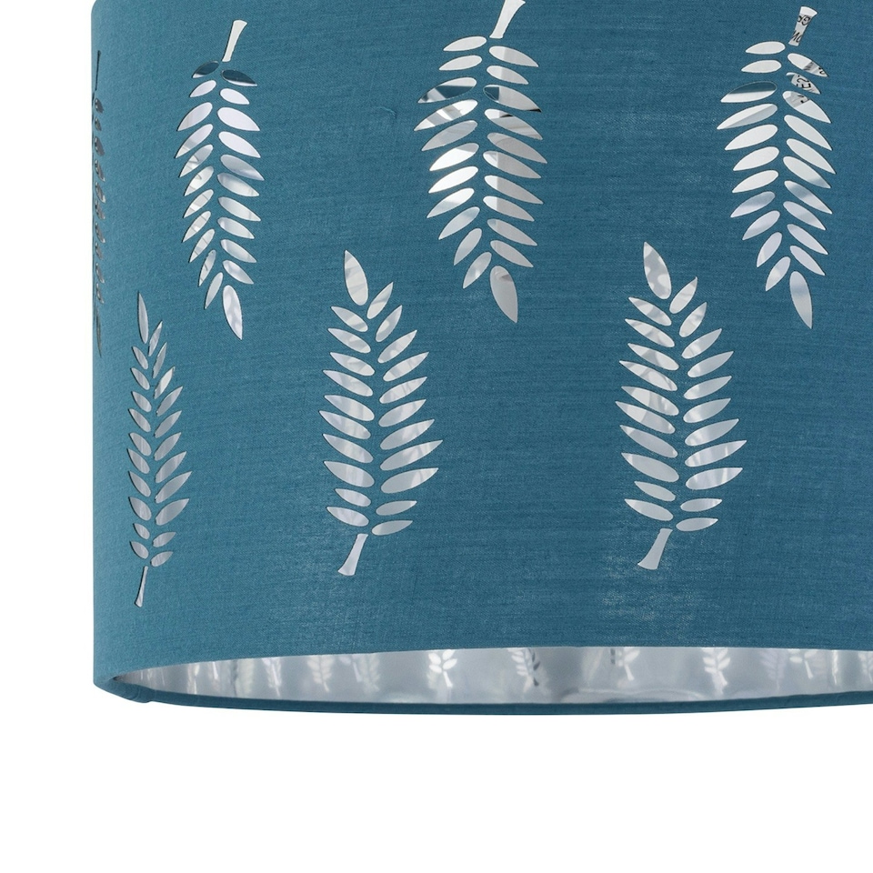 image 1 of Tuscan - White Ceramic Lamp with Teal Fern Shade White | Green