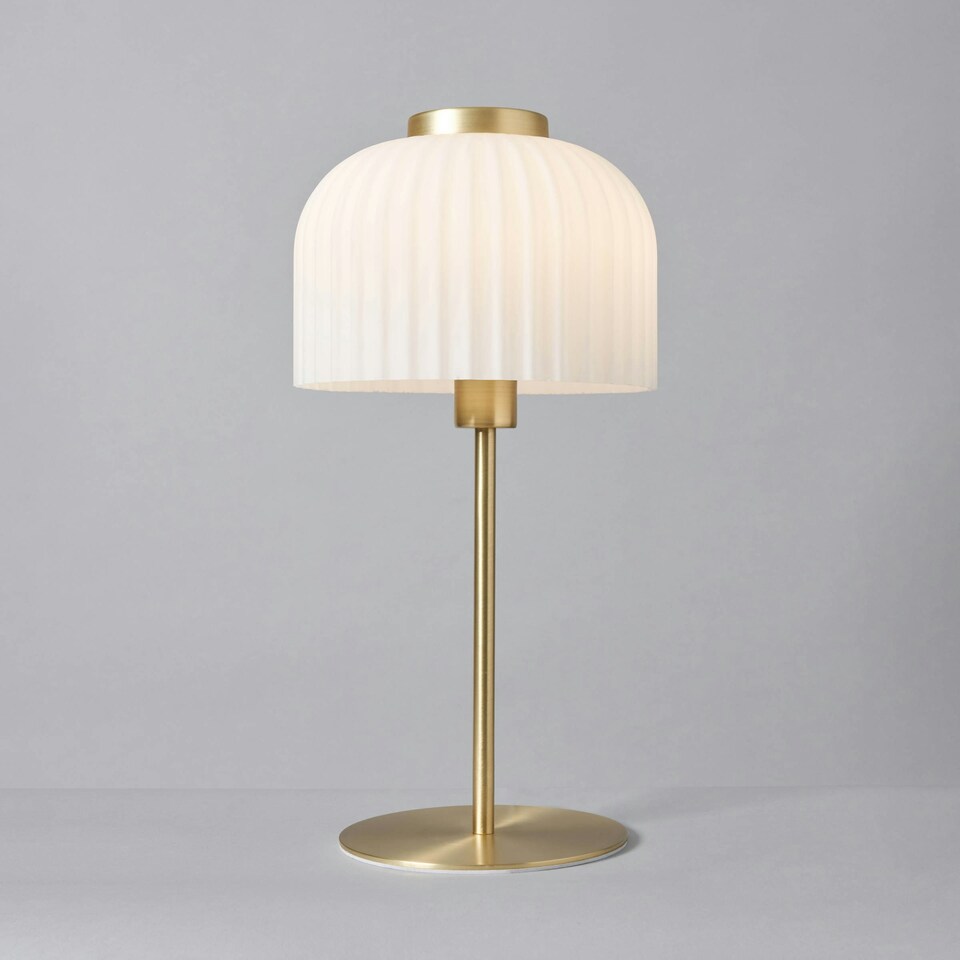 image 1 of BHS Binita Glass Ribbed Table Lamp, Opal & Brass