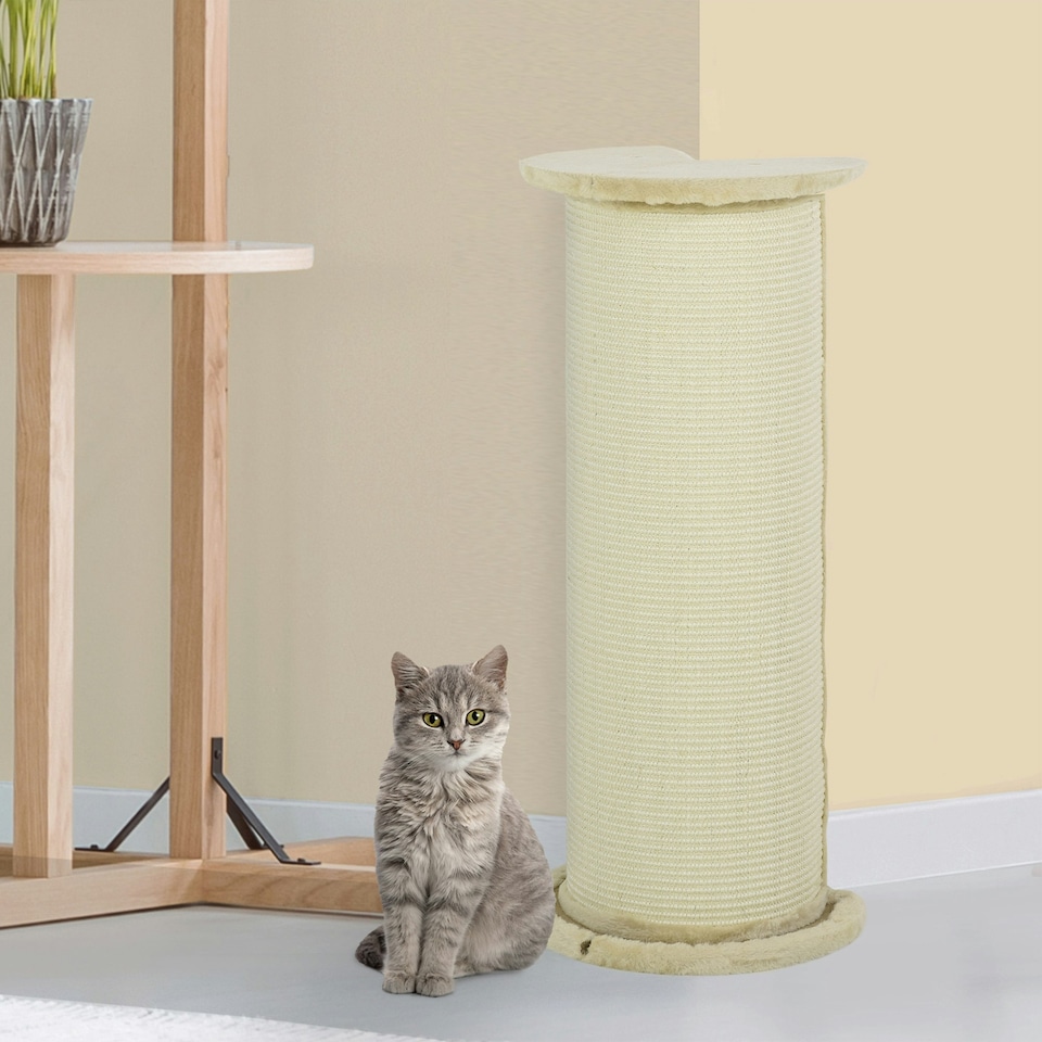 image 1 of PawHut Cat Scratching Post with Sisal Rope Soft Plush Anti-Tip, 85cm, Beige