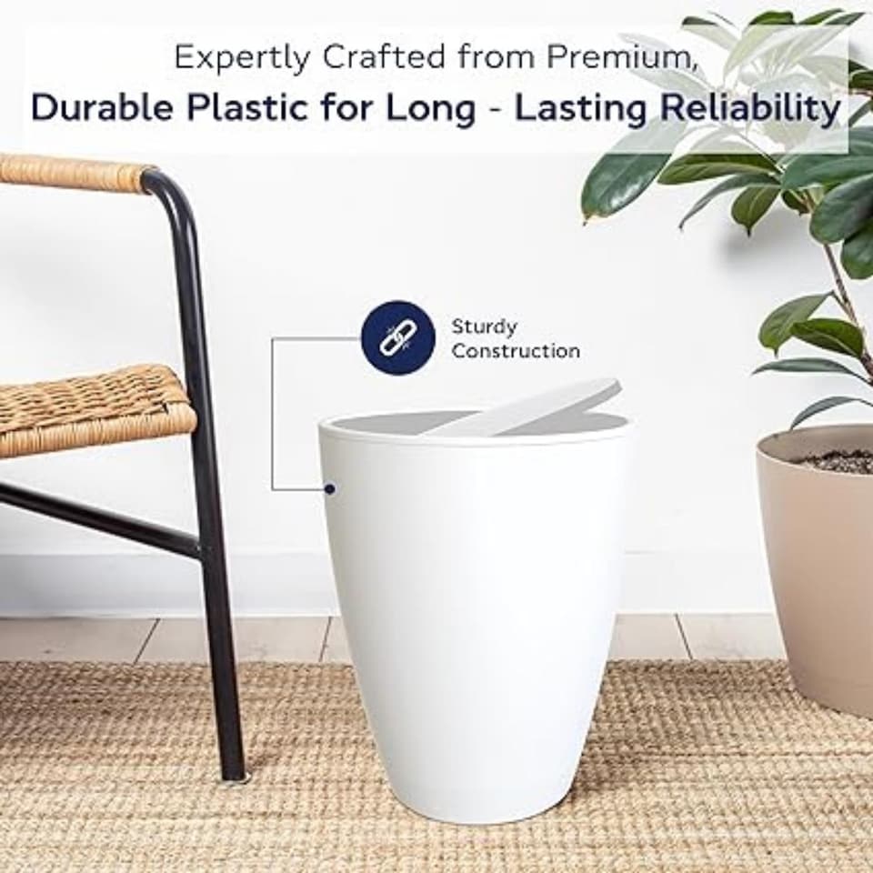 image 1 of Blue Canyon BodanToilet Brush with Ventilated Holder and 12L Compact Swing Lid Waste Bin White