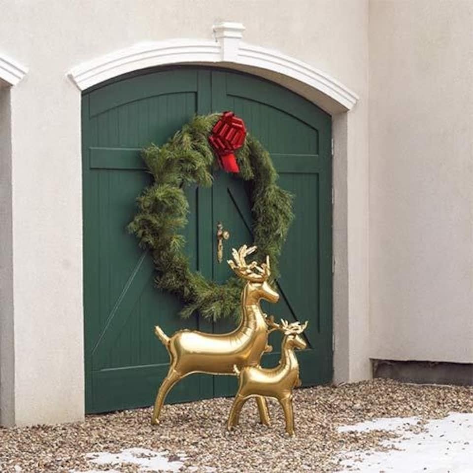 image 1 of Gold Reindeer Christmas Standing Shaped Air Fill Foil Balloon 73cm / 33 in | Gold