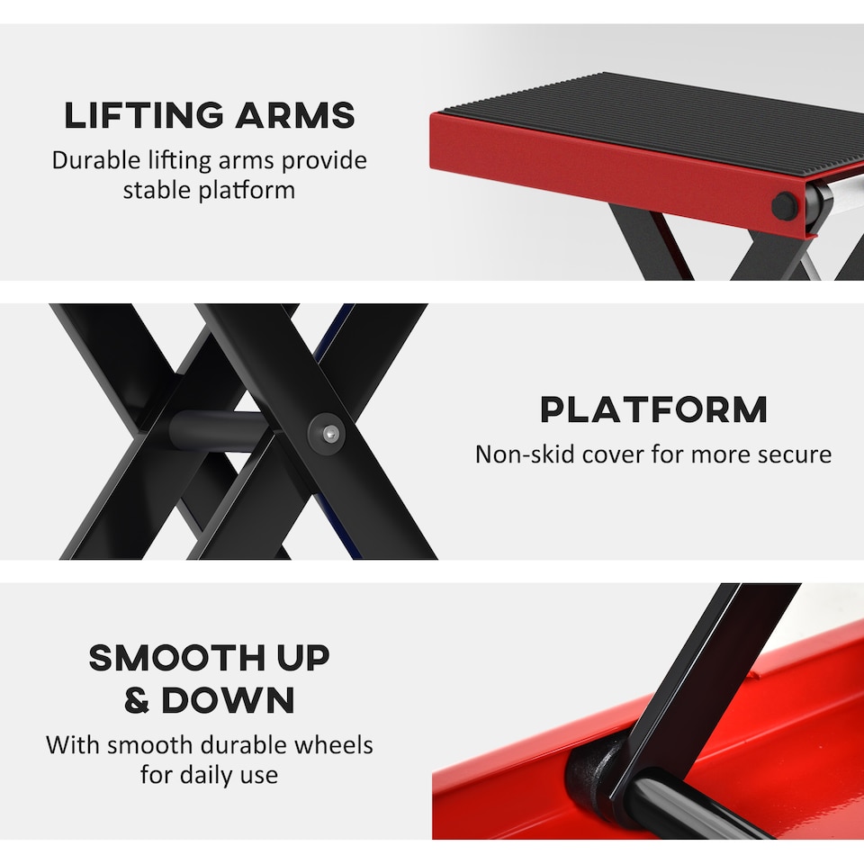 image 1 of DURHAND 500KG Motorcycle Lift Scissor Jack, Height Adjustable Motorbike Stand with Anti-Slip Wide Deck, Heavy Duty Steel Motorbike Repair Lift Hoist Stand for Home Garage, Red