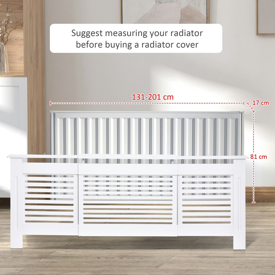 image 1 of HOMCOM Extendable Radiator Cover Cabinet Slatted Design MDF White Home Office