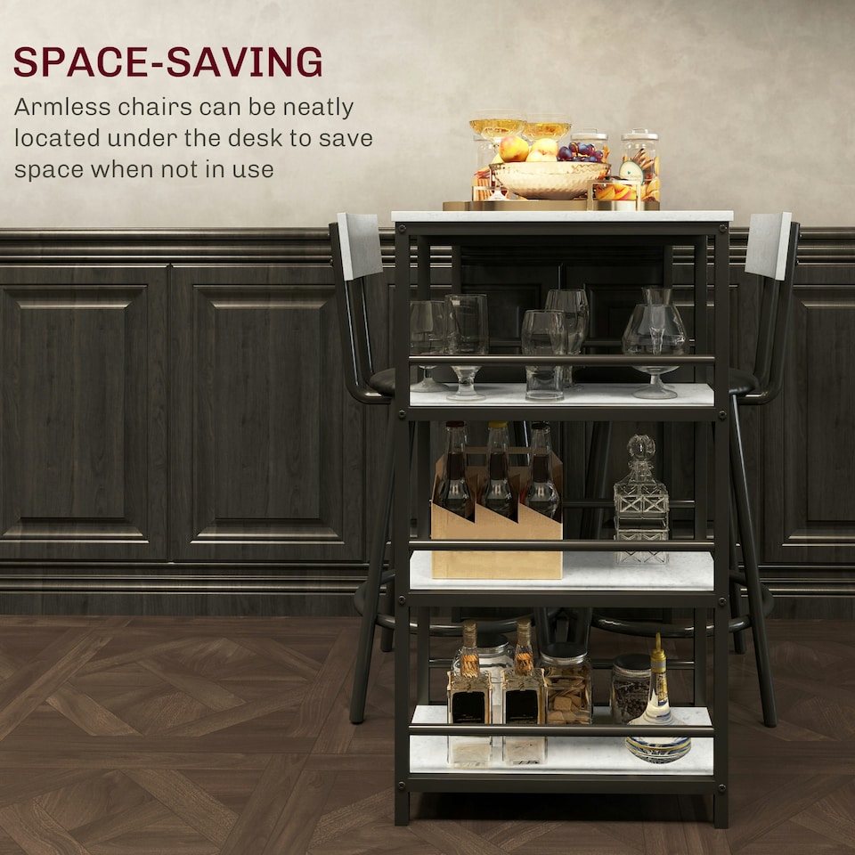 image 1 of HOMCOM 3 Piece Breakfast Bar Table Set with Storage Shelves, Light Grey Grey