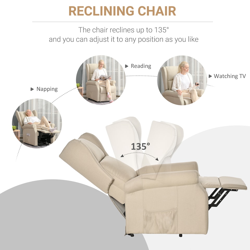 image 1 of HOMCOM Power Lift Chair for the Elderly Fabric Recliner Armchair w/ Remote Beige | White | Beige