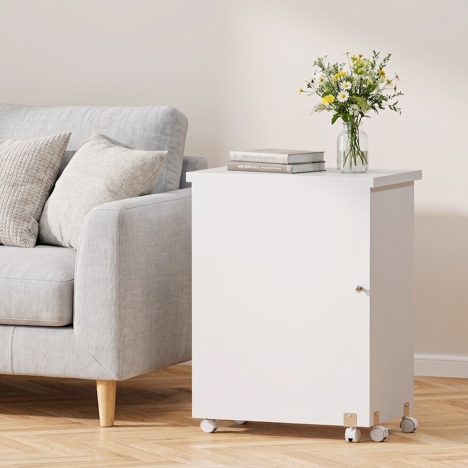 image 1 of HOMCOM Folding Sewing Table Rolling Craft Table with Drop Leaf Wheels White | White