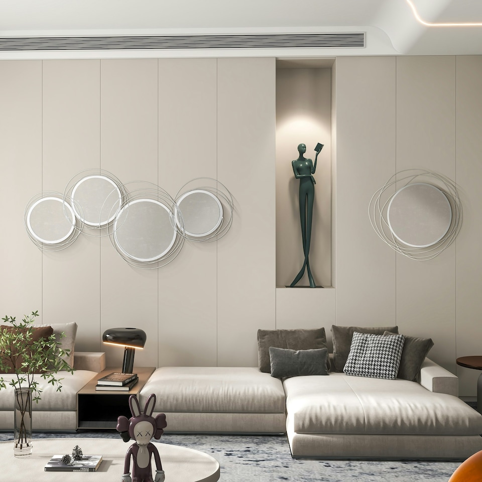 image 1 of HOMCOM Metal Wall Art Decorative Mirror Decor Modern Wall Sculpture Silver