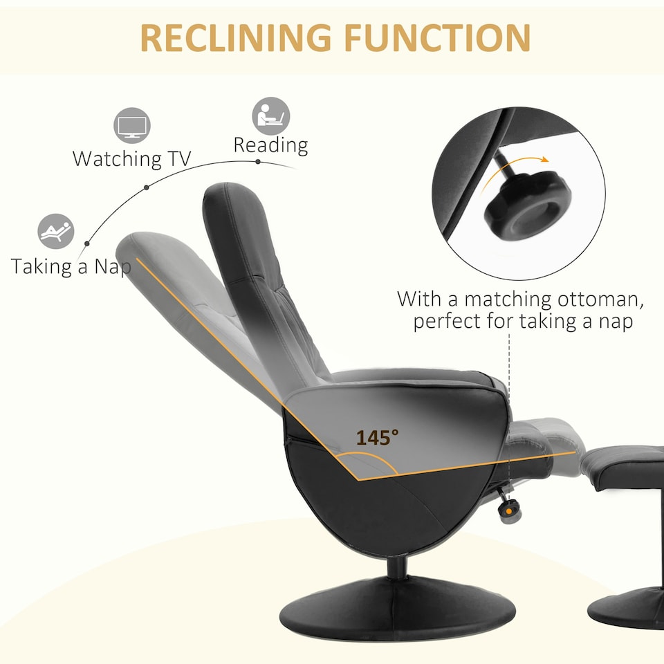 image 1 of HOMCOM PU Leather Armchair and Footrest Swivel Recliner Black
