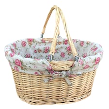 Large Swing Handle Shopper With Garden Rose Lining Wicker Basket | Multi | Garden Rose | L