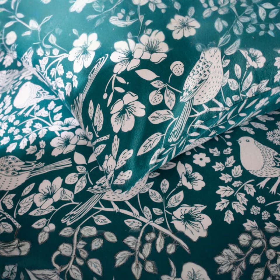 image 1 of Woodland Bird Cotton Duvet Set in Printed Design