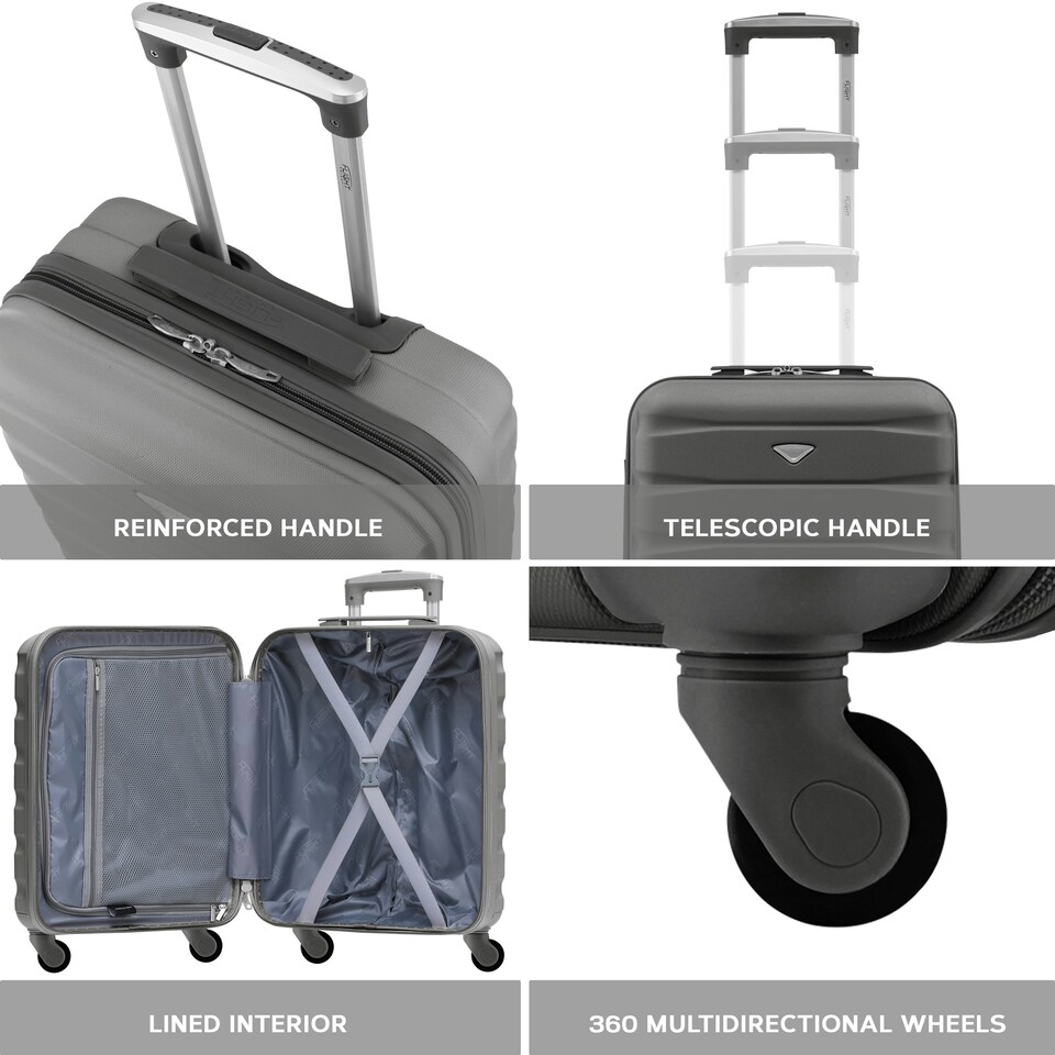 image 1 of Flight Knight 55x40x23cm Cabin Bag, Suitcase for Lufthansa & Over 30 Airlines Including British Airways, EasyJet - Lightweight 4 Wheel Carry On Suitcase | Grey | Charcoal | Cabin Bag