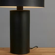 ValueLights Contemporary Matt Black And Satin Brass Cylinder Mushroom Dome Table Lamp