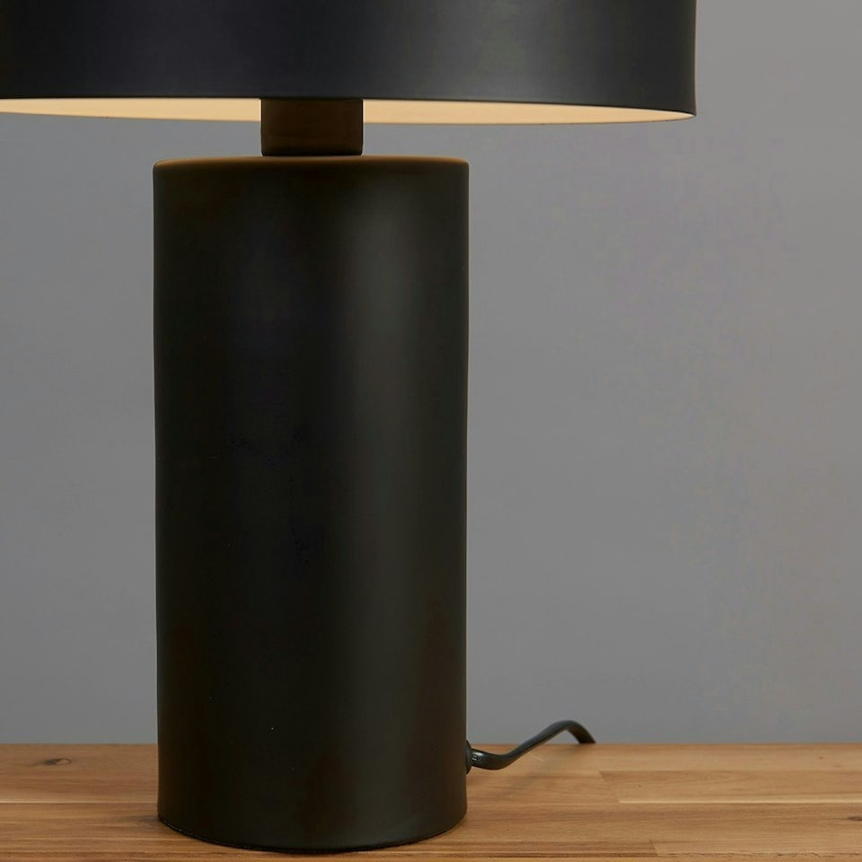 image 1 of ValueLights Contemporary Matt Black And Satin Brass Cylinder Mushroom Dome Table Lamp