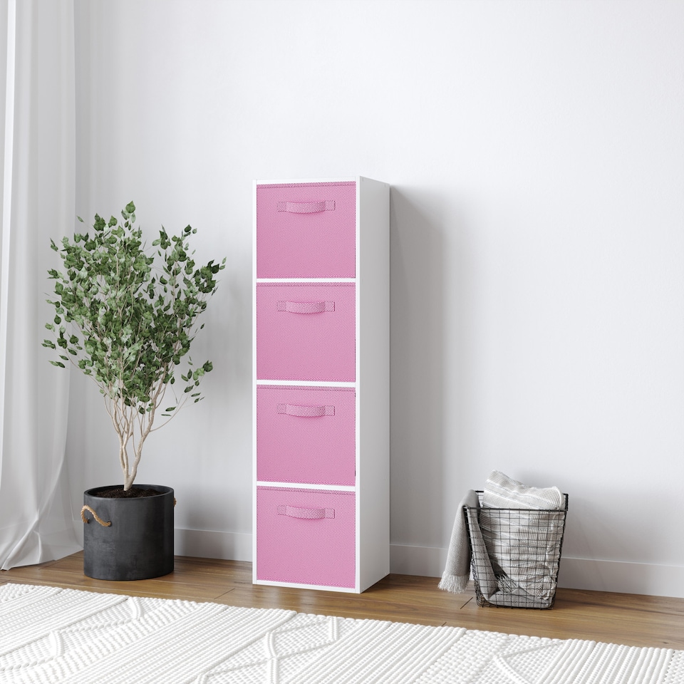 image 1 of 4-Tier Cube Shelving Unit with Inserts | White | White & Light Pink | 1