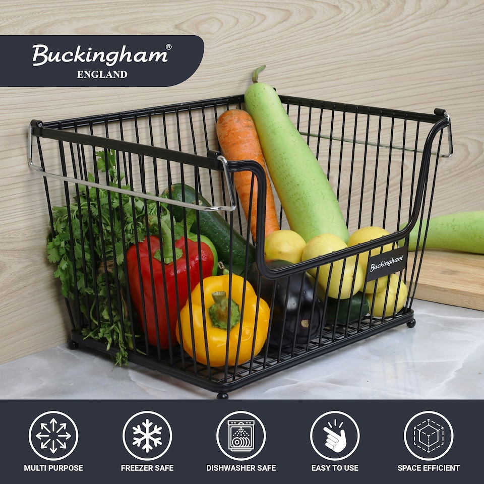 image 1 of Buckingham Multi-Purpose Stackable Storage Organising Basket 30.5 x 26.5 x 22 cm Black