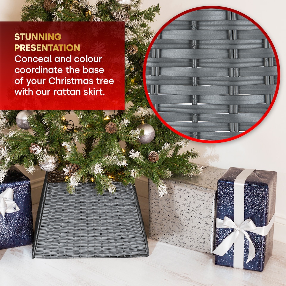 image 1 of Square Rattan Christmas Tree Skirt Grey