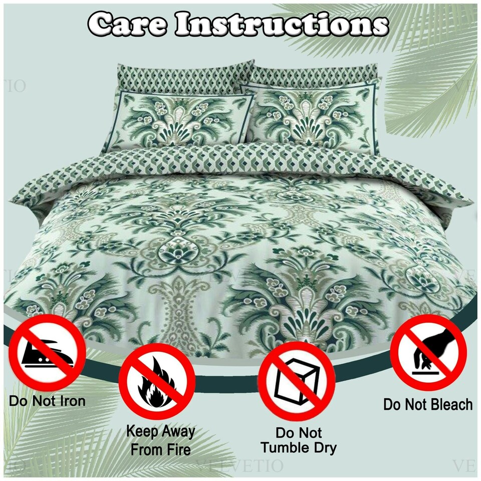 image 1 of VELVETIO Marilyn Complete Duvet Cover Set with Fitted Sheet Soft Printed Bedding Bedset Green | King