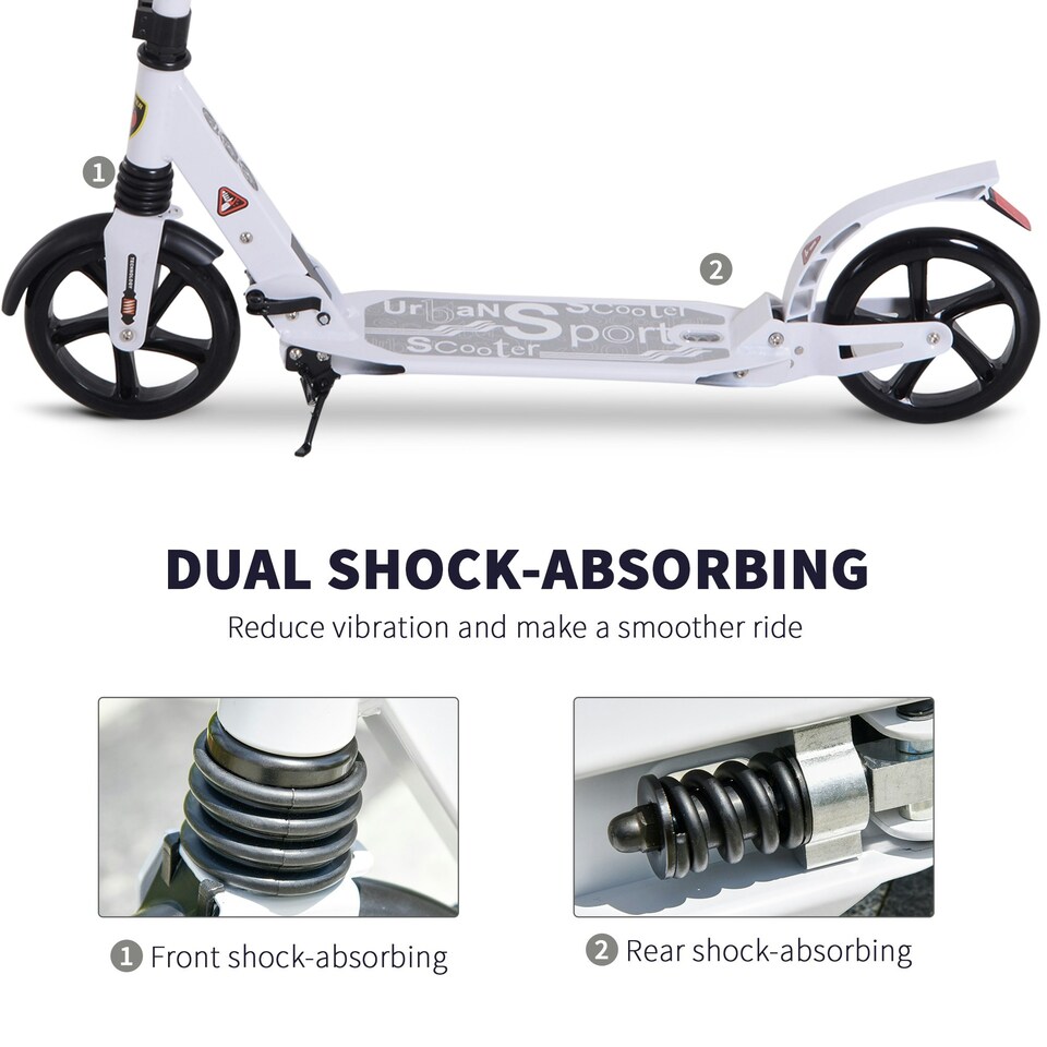 image 1 of HOMCOM Folding Kick Scooter with Big Wheels for 14+ Teens Adult, White