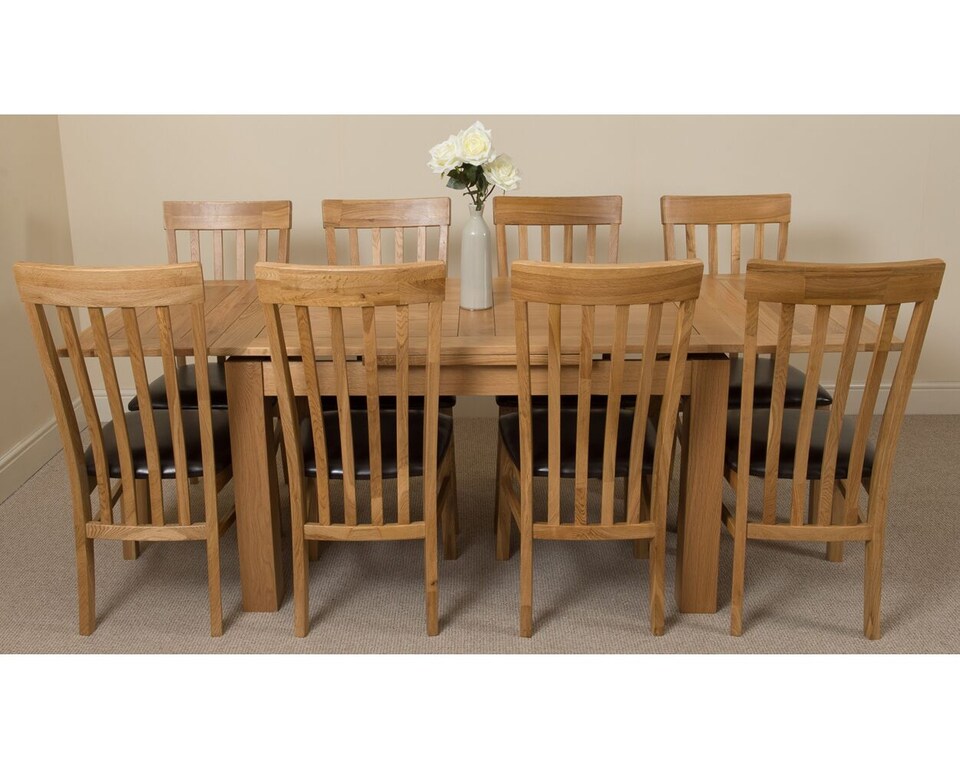 image 1 of Richmond 140-220cm Oak Extending Dining Table and 8 Harvard Chairs | Brown | Brown