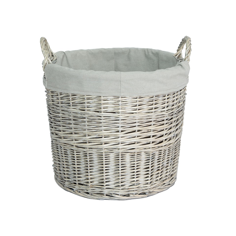 image 1 of Wickerfield Round Wicker Laundry and Storage Basket with Handles and Removable Liner