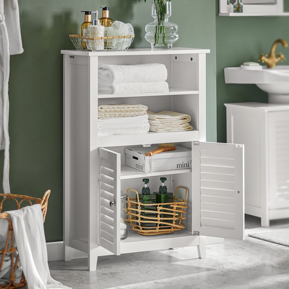 image 1 of SoBuy BZR13-W,Slim Bathroom Storage Cabinet with 2 Shelves & 2 Shutter Doors | White | White | 1