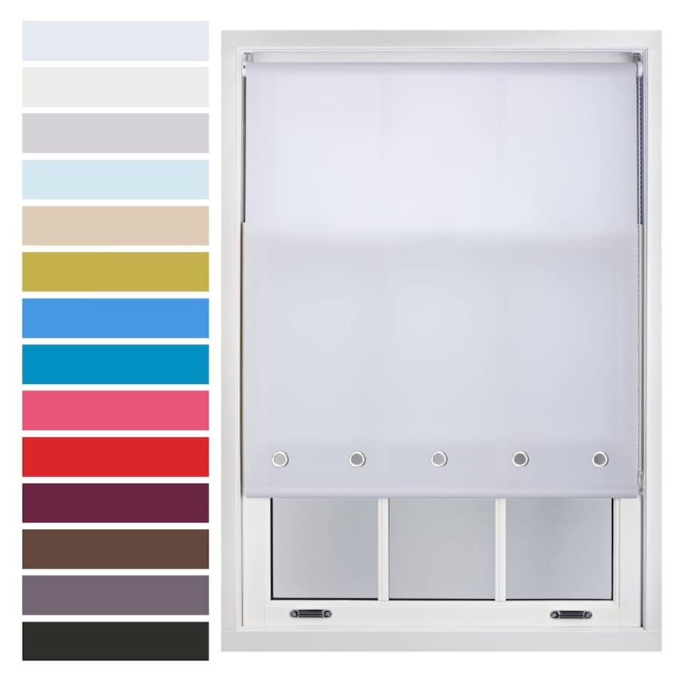 image 1 of FURNISHED Roller Blinds with Chrome Round Eyelets and Metal Fittings Cut to Size Sheer Window Shade | White | White | (W) 150cm x (L) 210cm