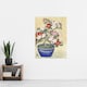 image 4 of Blooming Azalea In Blue Pot Vintage Japan Wall Art Print Koson 24x32"
