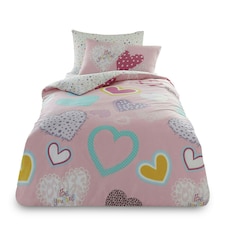 VELVETIO Hearts Duvet Cover Set Reversible Polycotton Kids Beddings Pink | Double
